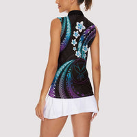 Hawaii Map Kanaka Maoli Women Sleeveless Polo Shirt Fantastic Frangipani Amethyst Gradient