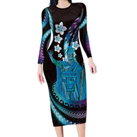 Hawaii King Kamehameha Family Matching Long Sleeve Bodycon Dress and Hawaiian Shirt Fantastic Plumeria Amethyst Gradient LT01 Mom's Dress Purple - Polynesian Pride
