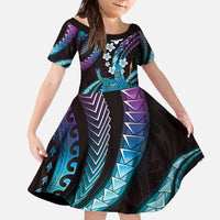 Hawaii King Kamehameha Family Matching Off The Shoulder Long Sleeve Dress and Hawaiian Shirt Fantastic Plumeria Amethyst Gradient LT01 Daughter's Dress Purple - Polynesian Pride