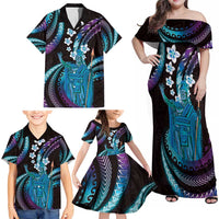 Hawaii King Kamehameha Family Matching Off Shoulder Maxi Dress and Hawaiian Shirt Fantastic Plumeria Amethyst Gradient LT01 - Polynesian Pride