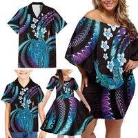 Hawaii King Kamehameha Family Matching Off Shoulder Short Dress and Hawaiian Shirt Fantastic Plumeria Amethyst Gradient LT01 - Polynesian Pride