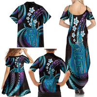 Hawaii King Kamehameha Family Matching Summer Maxi Dress and Hawaiian Shirt Fantastic Plumeria Amethyst Gradient