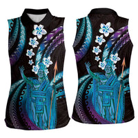 Hawaii King Kamehameha Women Sleeveless Polo Shirt Fantastic Plumeria Amethyst Gradient LT01 - Polynesian Pride