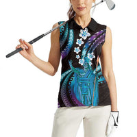 Hawaii King Kamehameha Women Sleeveless Polo Shirt Fantastic Plumeria Amethyst Gradient LT01 - Polynesian Pride
