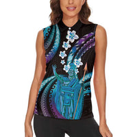 Hawaii King Kamehameha Women Sleeveless Polo Shirt Fantastic Plumeria Amethyst Gradient LT01 - Polynesian Pride