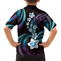 Hawaii Plumeria Family Matching Long Sleeve Bodycon Dress and Hawaiian Shirt Amethyst Gradient Polynesian Pattern