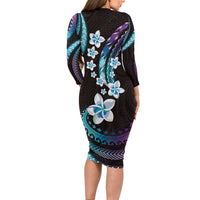 Hawaii Plumeria Family Matching Long Sleeve Bodycon Dress and Hawaiian Shirt Amethyst Gradient Polynesian Pattern