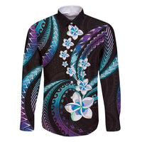 Hawaii Plumeria Family Matching Puletasi and Hawaiian Shirt Amethyst Gradient Polynesian Pattern