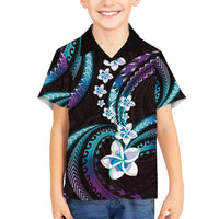 Hawaii Plumeria Family Matching Short Sleeve Bodycon Dress and Hawaiian Shirt Amethyst Gradient Polynesian Pattern