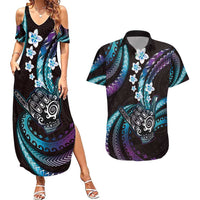 Hawaii Shaka Sign Couples Matching Summer Maxi Dress and Hawaiian Shirt Fantastic Frangipani Amethyst Gradient LT01 Purple - Polynesian Pride
