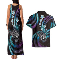 Hawaii Shaka Sign Couples Matching Tank Maxi Dress and Hawaiian Shirt Fantastic Frangipani Amethyst Gradient