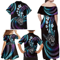 Hawaii Shaka Sign Family Matching Off Shoulder Maxi Dress and Hawaiian Shirt Fantastic Frangipani Amethyst Gradient LT01 - Polynesian Pride