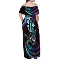 Hawaii Shaka Sign Family Matching Off Shoulder Maxi Dress and Hawaiian Shirt Fantastic Frangipani Amethyst Gradient LT01 - Polynesian Pride