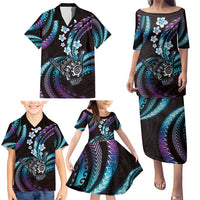 Hawaii Shaka Sign Family Matching Puletasi and Hawaiian Shirt Fantastic Frangipani Amethyst Gradient LT01 - Polynesian Pride