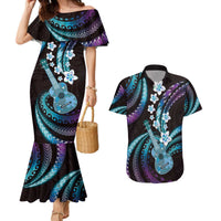 Hawaiian Ukulele Couples Matching Mermaid Dress and Hawaiian Shirt Amethyst Gradient Fantastic Plumeria LT01 Purple - Polynesian Pride