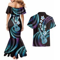 Hawaiian Ukulele Couples Matching Mermaid Dress and Hawaiian Shirt Amethyst Gradient Fantastic Plumeria LT01 - Polynesian Pride