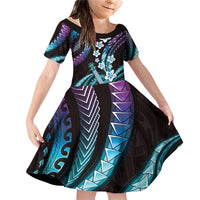 Hawaiian Ukulele Family Matching Off Shoulder Short Dress and Hawaiian Shirt Amethyst Gradient Fantastic Plumeria LT01 Daughter's Dress Purple - Polynesian Pride