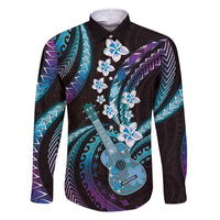Hawaiian Ukulele Family Matching Short Sleeve Bodycon Dress and Hawaiian Shirt Amethyst Gradient Fantastic Plumeria LT01 Dad's Shirt - Long Sleeve Purple - Polynesian Pride