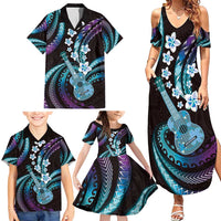 Hawaiian Ukulele Family Matching Summer Maxi Dress and Hawaiian Shirt Amethyst Gradient Fantastic Plumeria LT01 - Polynesian Pride