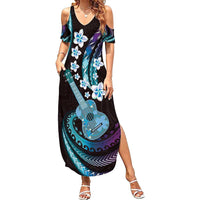 Hawaiian Ukulele Family Matching Summer Maxi Dress and Hawaiian Shirt Amethyst Gradient Fantastic Plumeria LT01 Mom's Dress Purple - Polynesian Pride