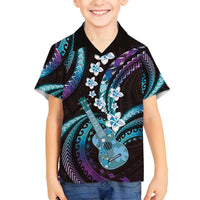 Hawaiian Ukulele Family Matching Summer Maxi Dress and Hawaiian Shirt Amethyst Gradient Fantastic Plumeria LT01 Son's Shirt Purple - Polynesian Pride