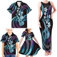Hawaiian Ukulele Family Matching Tank Maxi Dress and Hawaiian Shirt Amethyst Gradient Fantastic Plumeria LT01 - Polynesian Pride