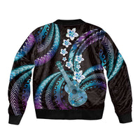 Hawaiian Ukulele Sleeve Zip Bomber Jacket Amethyst Gradient Fantastic Plumeria