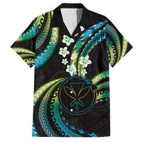 Hawaii Map Kanaka Maoli Family Matching Long Sleeve Bodycon Dress and Hawaiian Shirt Fantastic Frangipani Chartreuse Cyan LT01 Dad's Shirt - Short Sleeve Cyan - Polynesian Pride