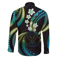 Hawaii Map Kanaka Maoli Family Matching Off The Shoulder Long Sleeve Dress and Hawaiian Shirt Fantastic Frangipani Chartreuse Cyan LT01 - Polynesian Pride