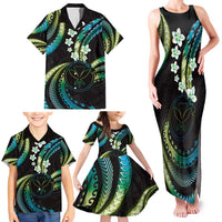Hawaii Map Kanaka Maoli Family Matching Tank Maxi Dress and Hawaiian Shirt Fantastic Frangipani Chartreuse Cyan LT01 - Polynesian Pride