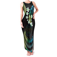 Hawaii Map Kanaka Maoli Family Matching Tank Maxi Dress and Hawaiian Shirt Fantastic Frangipani Chartreuse Cyan LT01 Mom's Dress Cyan - Polynesian Pride