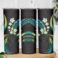 Hawaii Map Kanaka Maoli Skinny Tumbler Fantastic Frangipani Chartreuse Cyan LT01 - Polynesian Pride