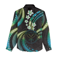 Hawaii Map Kanaka Maoli Women Casual Shirt Fantastic Frangipani Chartreuse Cyan LT01 - Polynesian Pride