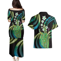 Hawaii King Kamehameha Couples Matching Puletasi and Hawaiian Shirt Fantastic Plumeria Chartreuse Cyan LT01 - Polynesian Pride