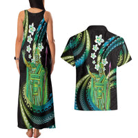Hawaii King Kamehameha Couples Matching Tank Maxi Dress and Hawaiian Shirt Fantastic Plumeria Chartreuse Cyan LT01 - Polynesian Pride