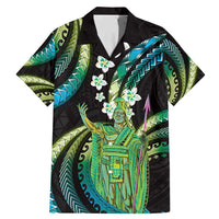Hawaii King Kamehameha Family Matching Mermaid Dress and Hawaiian Shirt Fantastic Plumeria Chartreuse Cyan LT01 Dad's Shirt - Short Sleeve Cyan - Polynesian Pride