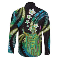 Hawaii King Kamehameha Family Matching Off Shoulder Maxi Dress and Hawaiian Shirt Fantastic Plumeria Chartreuse Cyan LT01 - Polynesian Pride