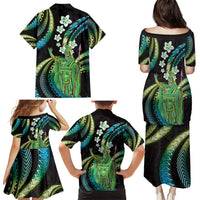Hawaii King Kamehameha Family Matching Puletasi and Hawaiian Shirt Fantastic Plumeria Chartreuse Cyan LT01 - Polynesian Pride