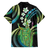 Hawaii King Kamehameha Family Matching Short Sleeve Bodycon Dress and Hawaiian Shirt Fantastic Plumeria Chartreuse Cyan LT01 - Polynesian Pride