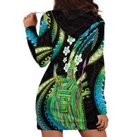 Hawaii King Kamehameha Hoodie Dress Fantastic Plumeria Chartreuse Cyan LT01 - Polynesian Pride