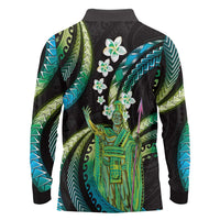 Hawaii King Kamehameha Long Sleeve Polo Shirt Fantastic Plumeria Chartreuse Cyan LT01 - Polynesian Pride
