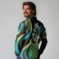 Hawaii King Kamehameha Long Sleeve Polo Shirt Fantastic Plumeria Chartreuse Cyan LT01 - Polynesian Pride