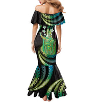 Hawaii King Kamehameha Mermaid Dress Fantastic Plumeria Chartreuse Cyan LT01 - Polynesian Pride