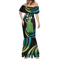 Hawaii King Kamehameha Mermaid Dress Fantastic Plumeria Chartreuse Cyan LT01 - Polynesian Pride