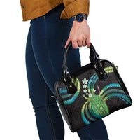 Hawaii King Kamehameha Shoulder Handbag Fantastic Plumeria Chartreuse Cyan