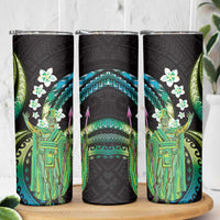 Hawaii King Kamehameha Skinny Tumbler Fantastic Plumeria Chartreuse Cyan LT01 - Polynesian Pride
