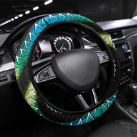 Hawaii King Kamehameha Steering Wheel Cover Fantastic Plumeria Chartreuse Cyan