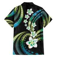 Hawaii Plumeria Family Matching Long Sleeve Bodycon Dress and Hawaiian Shirt Chartreuse Cyan Polynesian Pattern