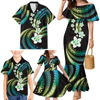 Hawaii Plumeria Family Matching Mermaid Dress and Hawaiian Shirt Chartreuse Cyan Polynesian Pattern LT01 - Polynesian Pride