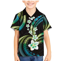 Hawaii Plumeria Family Matching Mermaid Dress and Hawaiian Shirt Chartreuse Cyan Polynesian Pattern LT01 Son's Shirt Cyan - Polynesian Pride